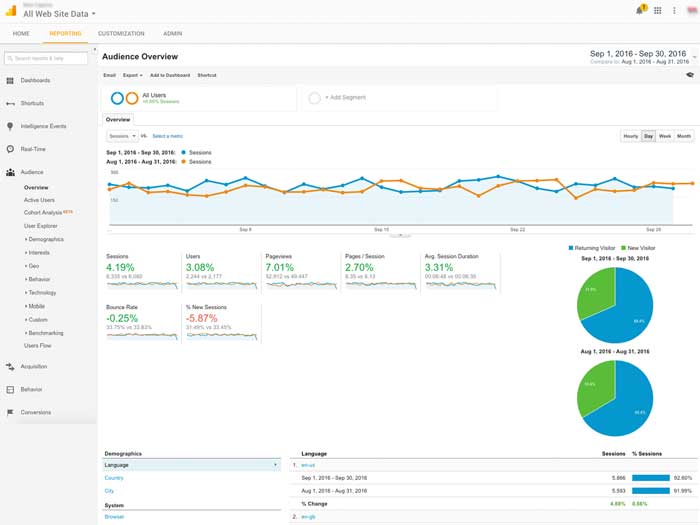 Google Analytics dashboard